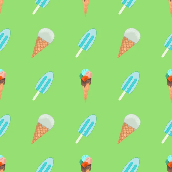 アイスクリームとカラフルなシームレスなパターン 夏のデザインのための要素 ベクトル — ストックベクタ