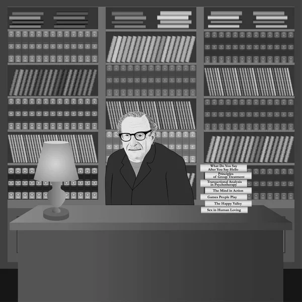 Portrait Eric Lennard Berne Bibliothèque Avec Ses Propres Livres Illustration Graphismes Vectoriels