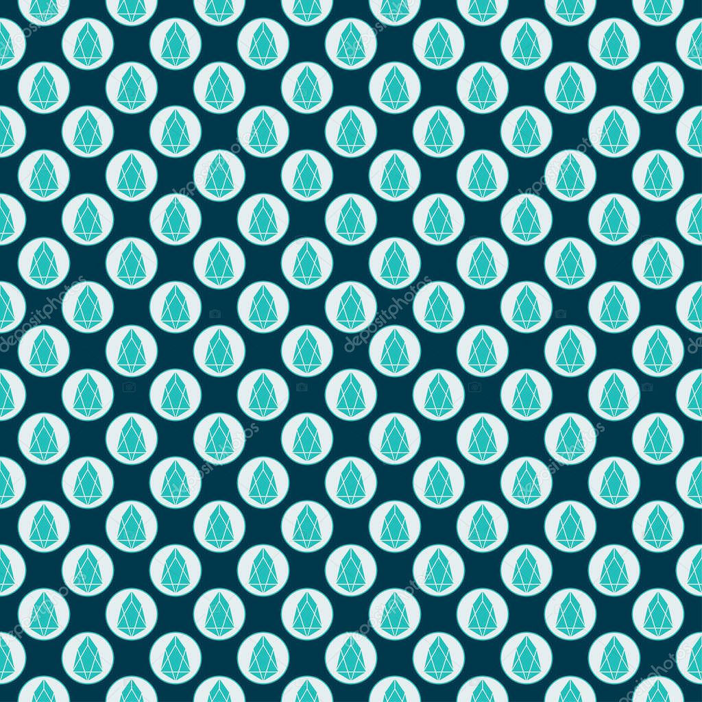 Background of cryptocurrency coin. Seamless pattern with EOS. Vector.