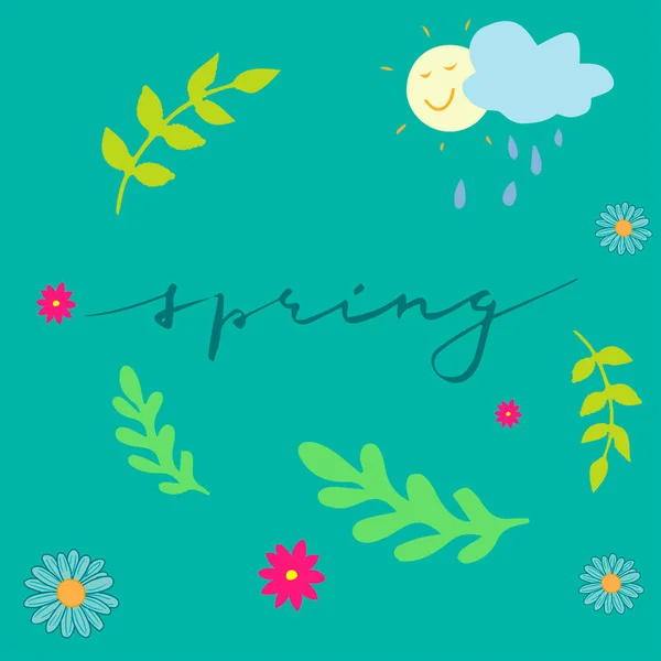 Frühlings Design Mit Text Und Bunten Frühlingselementen Vektor — Stockvektor