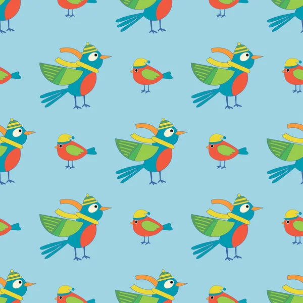 Colorful Cartoon Seamless Pattern Winter Birds Element Winter Design Vector — Stock Vector