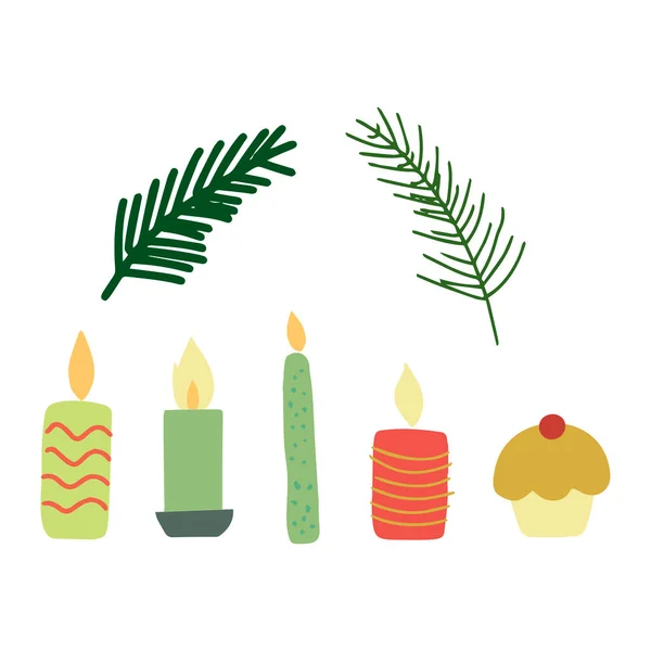 Set Christmas Candles Isolated White Background Element Christmas Design Vector — Stock Vector