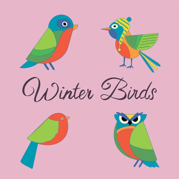 Aves Invierno Brillantes Estilizadas Elemento Para Diseño Invierno Vector — Vector de stock