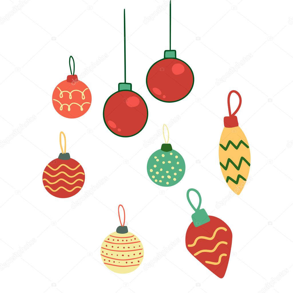 Set of Christmas decorations isolated on white background. Element for Christmas design.  Vector.