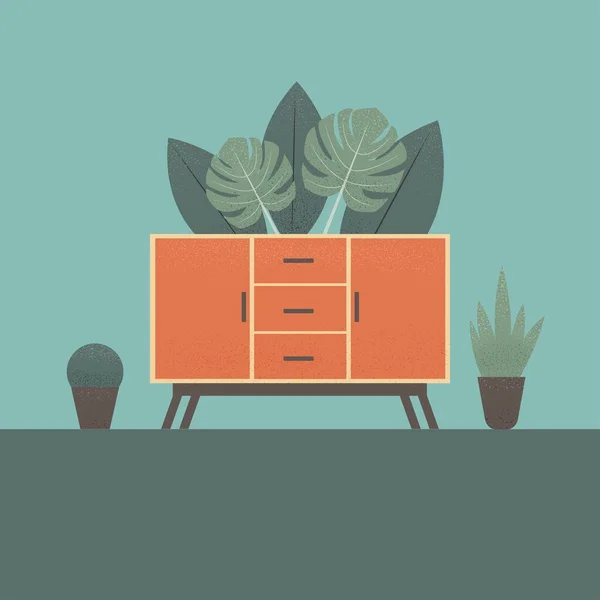 Stilisierte Kommode Mit Pflanzen Hintergrund Bunte Flache Illustration Element Für — Stockvektor