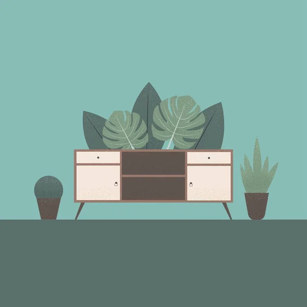 Stilisierter Nachttisch Mit Pflanzen Hintergrund Bunte Flache Illustration Element Für — Stockvektor