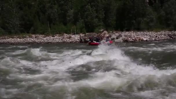 Grupo de seis personas rafting en aguas blancas — Vídeos de Stock