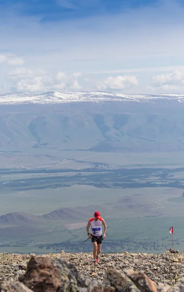 Trail runner, man and success in mountains. Running, sports — Stock Photo, Image