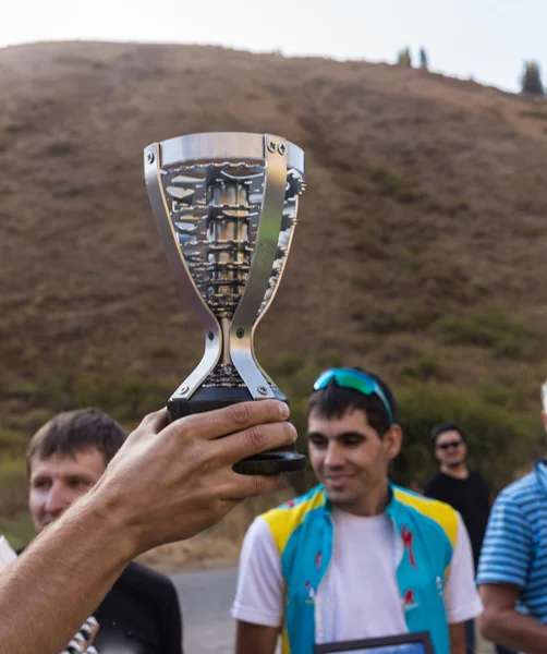 Cycling competition winners - trophies medals — Stock Photo, Image