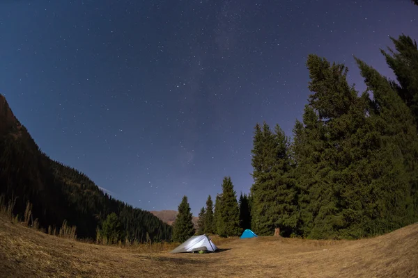 Noche acampando bajo las estrellas Montañas —  Fotos de Stock