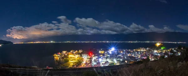 Mediterranean coastal resort town on the night — Stock Photo, Image