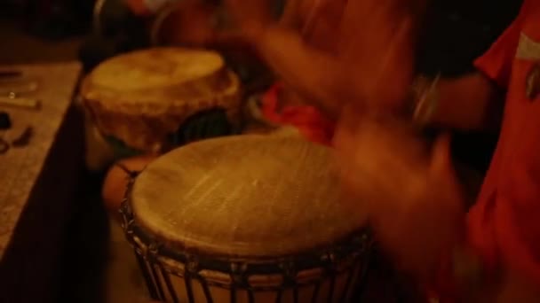 Group of people with African drums — Stock Video