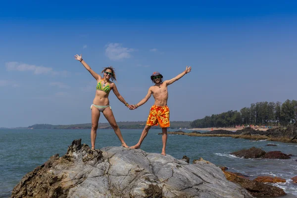 Plaj seyahat banner - Romantik Çift — Stok fotoğraf