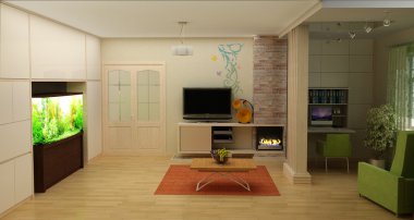 3d İç Mimarlık peyzaj manzaralı oturma odası