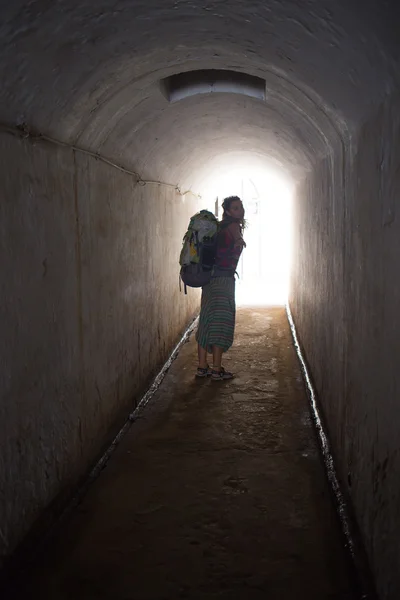 Silhouette of Man Walking in Tunnel. Light at End of Tunnel — Stock ... Silhouette Man Walking Tunnel