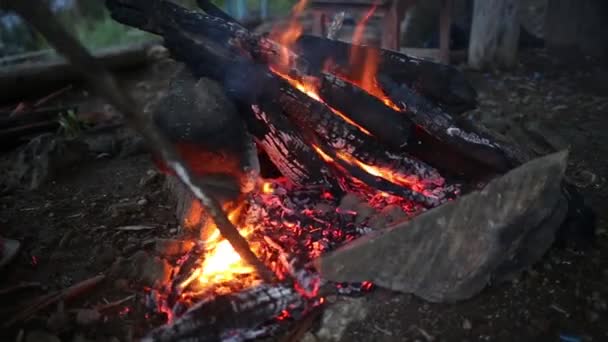Gece kamp ateşi ile kullanılabilir alan — Stok video