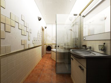 Render bir modern banyo iç tasarım