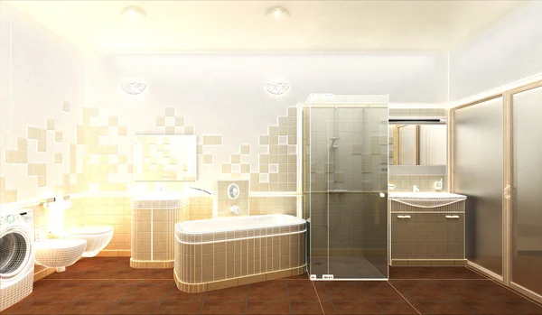 현대적인 욕실 인테리어 디자인의 렌더링 — 스톡 사진