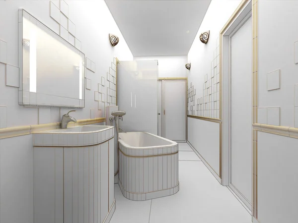 Визуализация современного дизайна интерьера ванной комнаты — стоковое фото