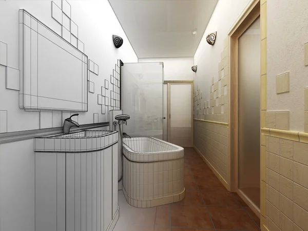 Vykreslení moderní koupelna interiérového designu — Stock fotografie