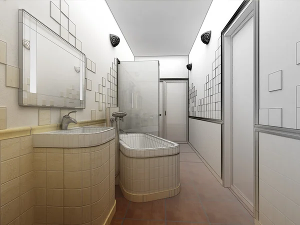 현대적인 욕실 인테리어 디자인의 렌더링 — 스톡 사진