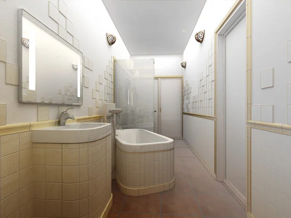 Renderização de um design de interiores moderna casa de banho — Fotografia de Stock