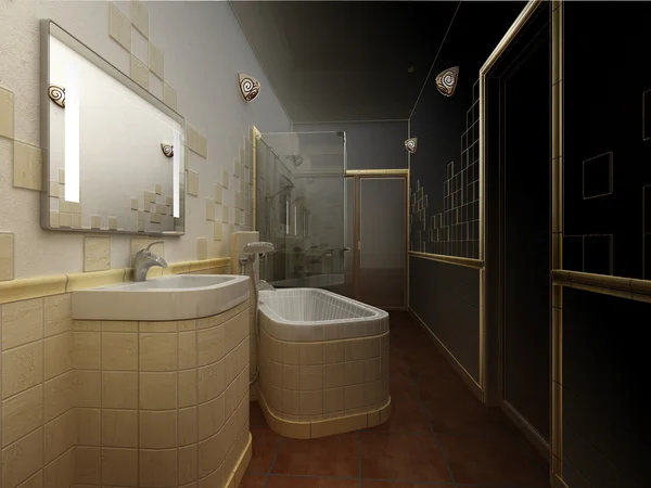 Визуализация современного дизайна интерьера ванной комнаты — стоковое фото