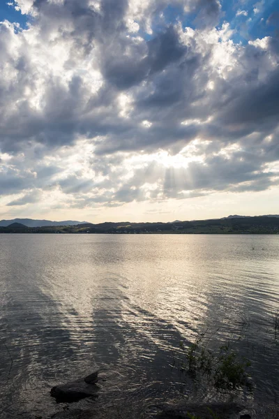 Nice landscape with sunset on lake — Stock Photo, Image