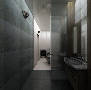 bir modern banyo iç tasarım 3d render