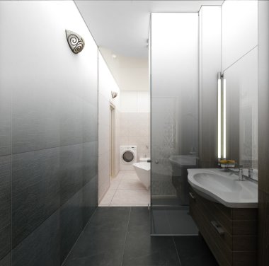 bir modern banyo iç tasarım 3d render