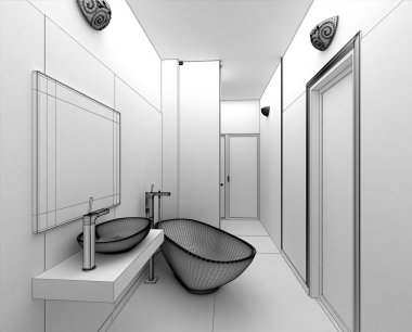 bir modern banyo iç tasarım 3d render