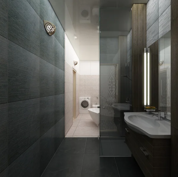 Рендеринг 3D современного дизайна интерьера ванной комнаты — стоковое фото