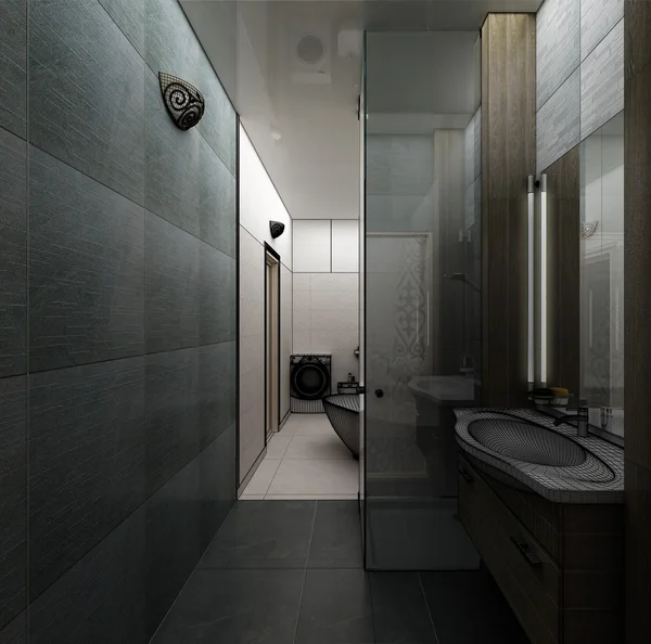 渲染 3d 的现代浴室室内设计 — 图库照片