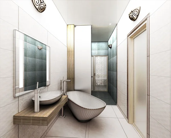 Rendering 3D of a modern bathroom interior design — Stock Photo, Image
