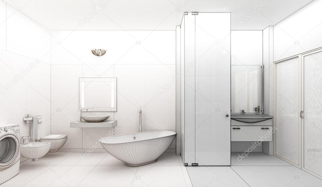 rendering 3D of a modern bathroom interior design
