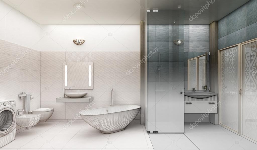 rendering 3D of a modern bathroom interior design