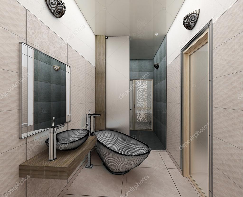 Rendering 3d van een moderne badkamer interieur design — Stockfoto ... Rendering 3d van een moderne badkamer interieur design — Stockfoto ...