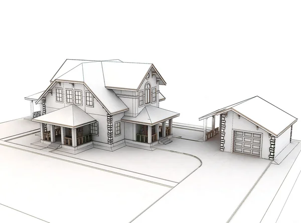 Mavi çatılı 3D yazlık render