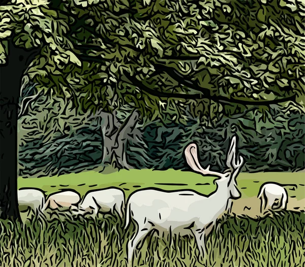 Çizgi film hatlarının dışındaki parkta beyaz geyikler