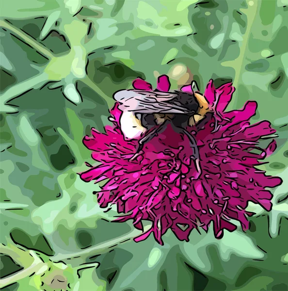 Hummel Single Auf Der Blume Cartoon Umrissen — Stockvektor