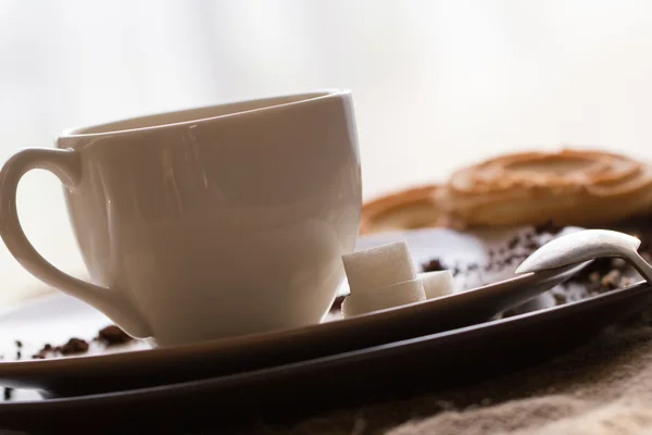 Cup of hot espresso coffee, and cookie — Stock Photo, Image