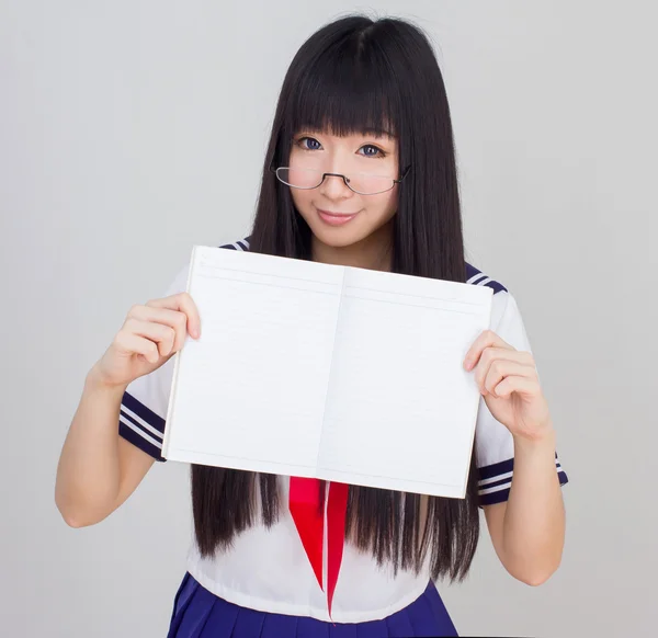 Girl with opened note book — Stock Photo, Image