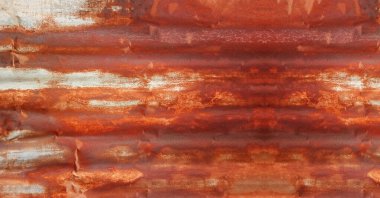 Grafik tasarımı veya duvar kâğıdı için eski çinko arka planı. Metal tabakalardaki paslı duvar dokusu geriye dönük konseptte.