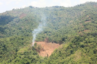 Tayland 'da gökkuşağı ile orman tahribatı gökyüzü görüntüsü oluşturur