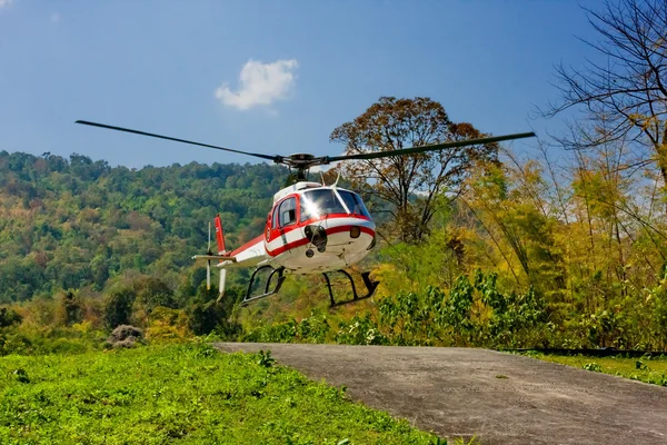 Helikopter ovanför skogsutsikt — Stockfoto