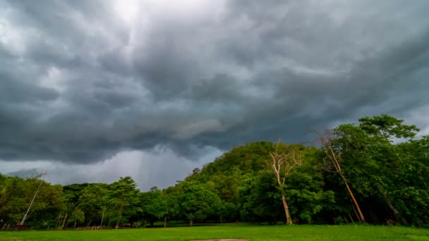 Laps de temps de nuages pluvieux se déplaçant rapidement au-dessus de la montagne forestière — Video