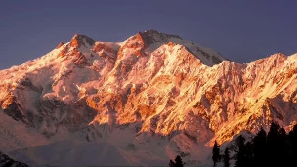 Światło Zmierzchu Szczycie Nanga Parbat Karakorum Góry — Wideo stockowe