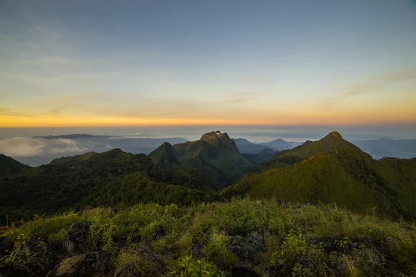 Morgonljuset över skog och berg — Stockfoto