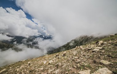 Buz zirveleri ile kayalık peyzaj