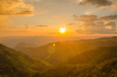 Sunrise bitti dağ yağmur ormanı ile
